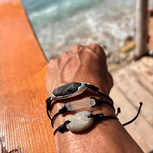 Salt Glass sea glass cord bracelet, handmade by 7ajra