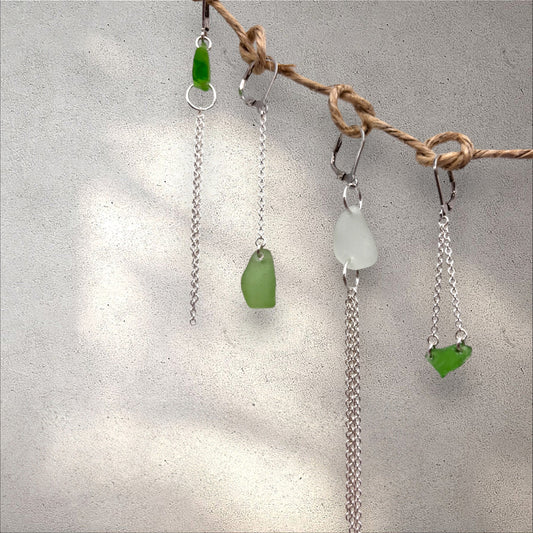 Salted Green earring close-up, silver setting detail