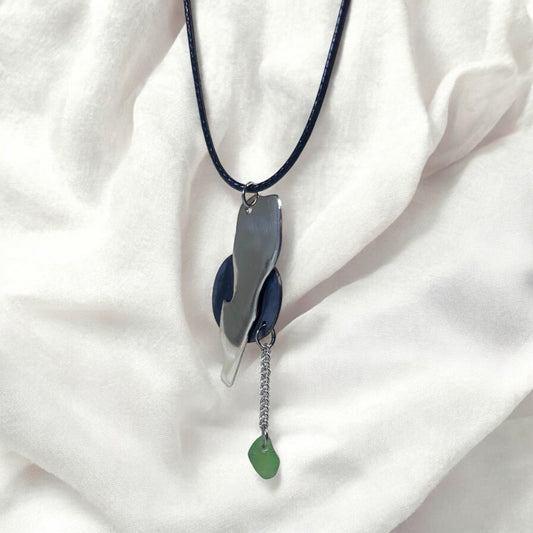 Eternal Lebanon necklace with oxidized silver Lebanon map pendant and sea glass
