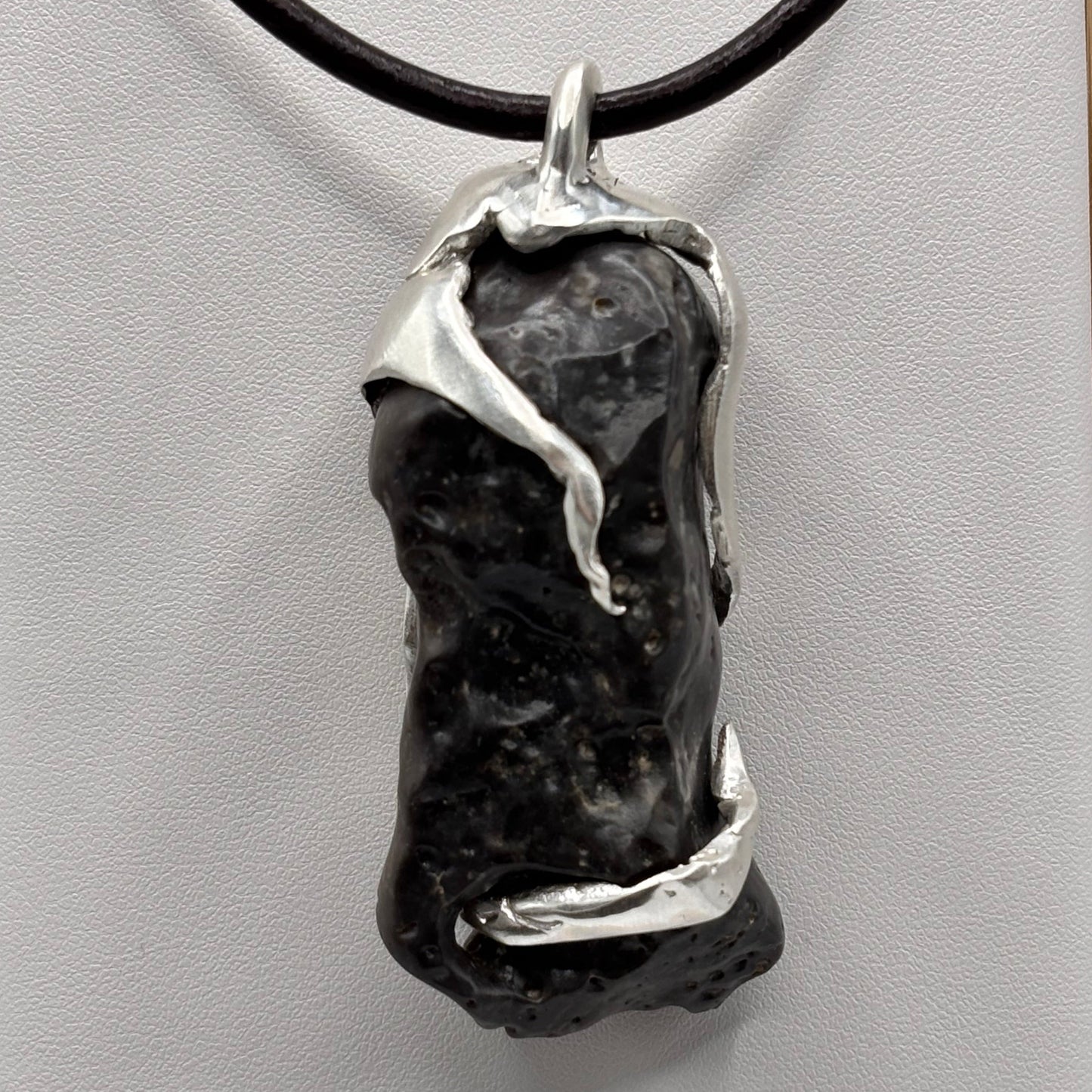 Leviathan pendant necklace, raw black stone in sterling silver, handmade 7ajra jewelry.