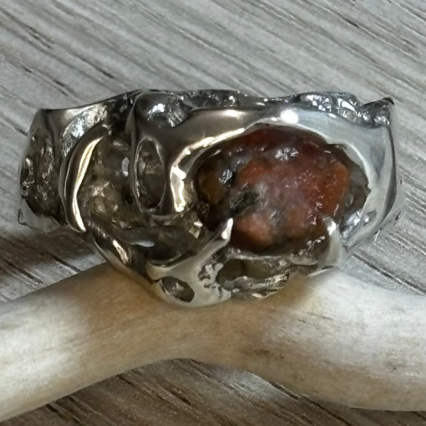 Close-up of stone texture set in silver