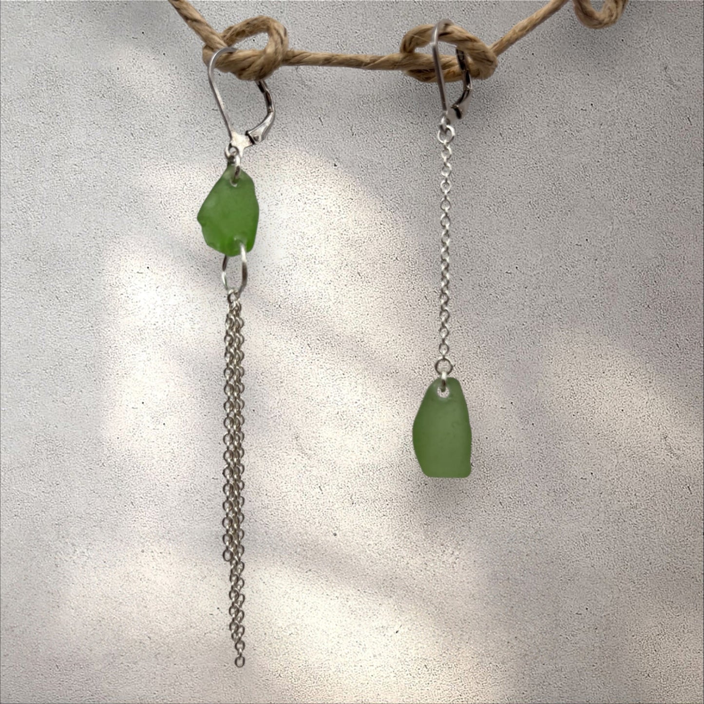 Mediterranean Drop earring, green sea glass pendant on silver chain